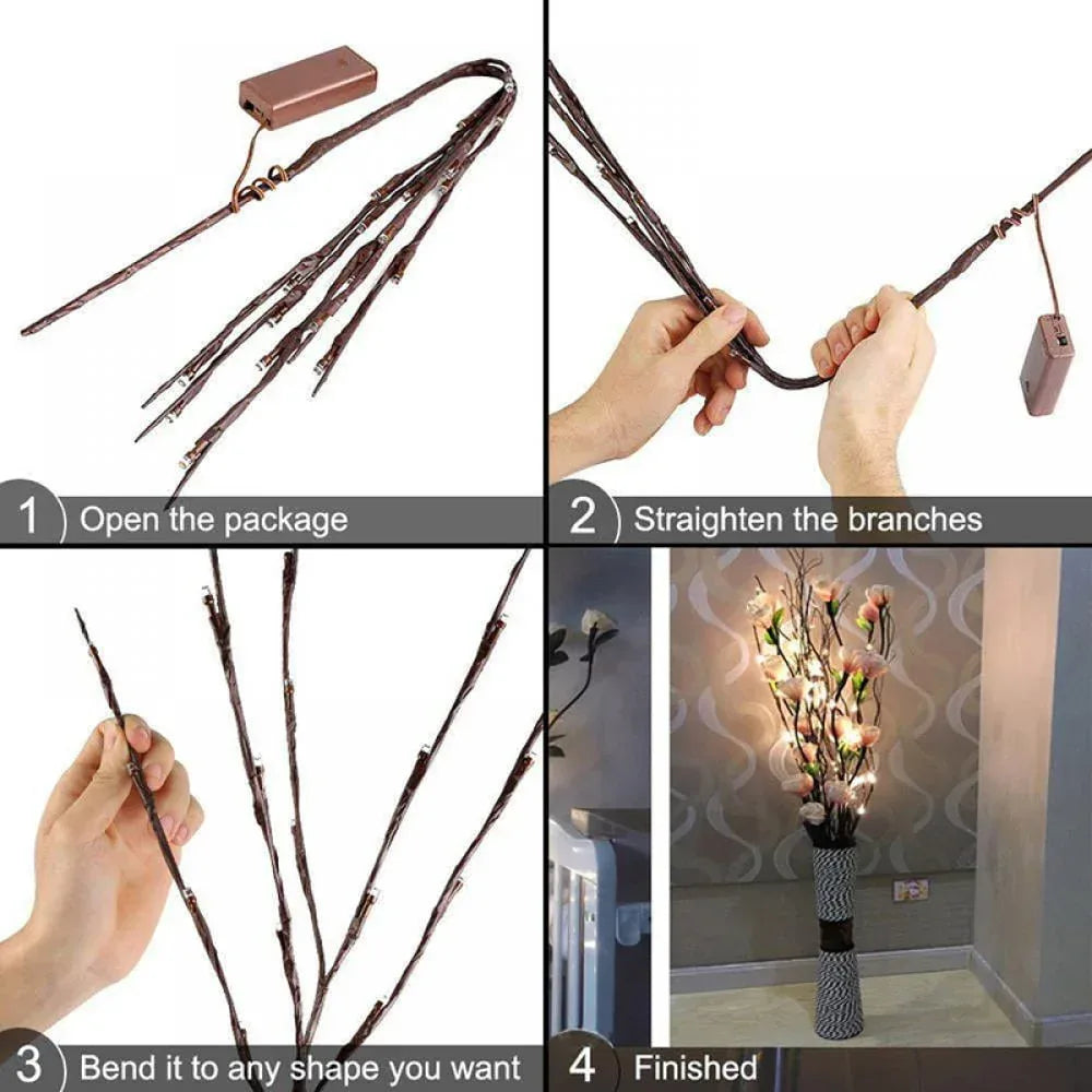 Pretty Comy 30" 20LED Lighted Branches Battery Operated Warm White Led Twigs Lighted Willow Branches Vase Fillers for Christmas Home Party Decoration Indoor Outdoor Use - USA MEGA SHOP
