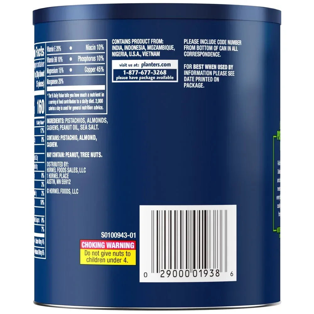 Deluxe Pistachio Mix, Party Snacks, Plant-Based Protein, 14.5 Oz Canister
