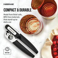 Portable can opener with black durable handle and stainless steel cutting wheel