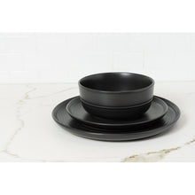 Matte black cereal bowl on matching plate, stacked set
