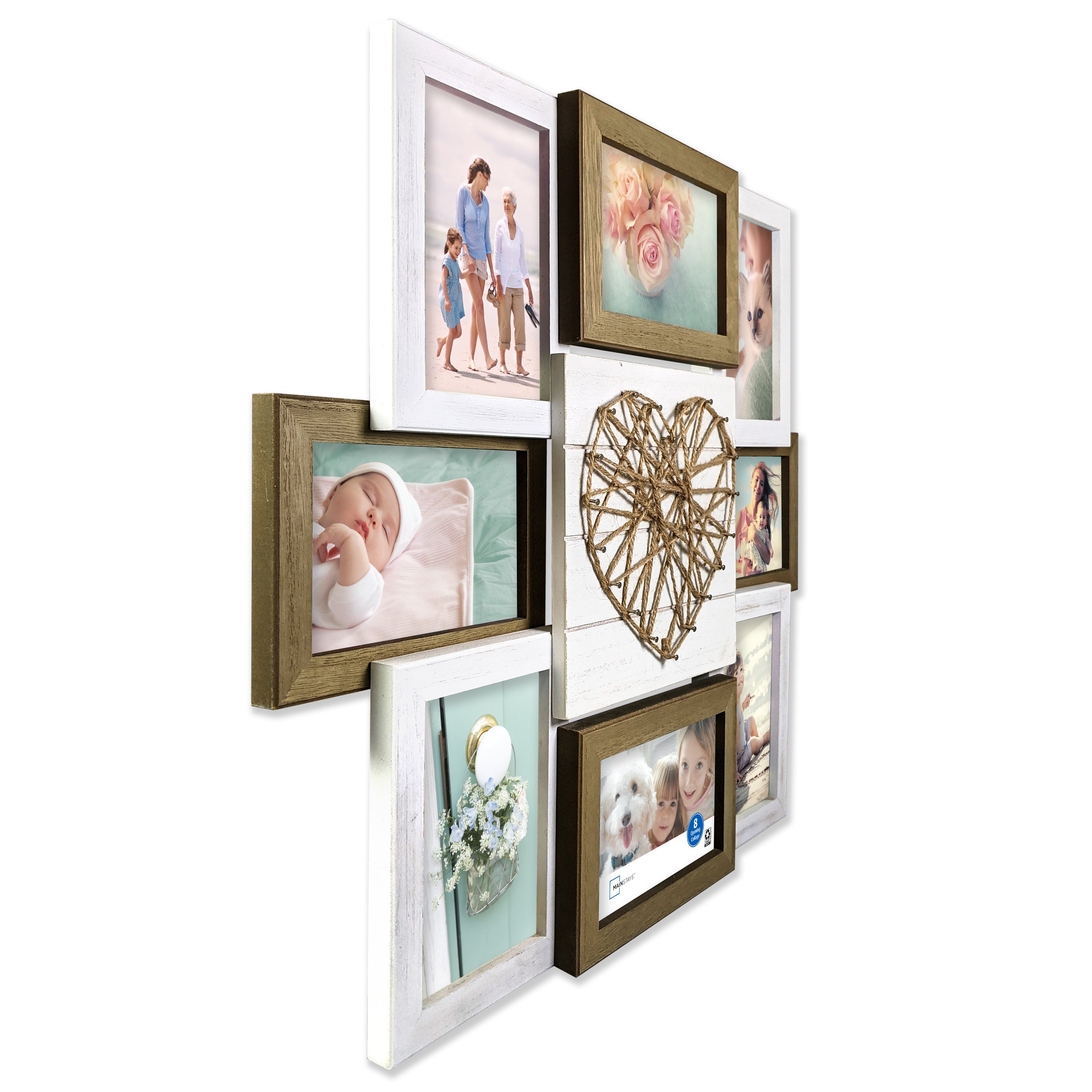 Mainstays Rustic Wood Heart 8 Photo Collage 4x6 Picture Frame