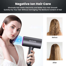 NEXPURE hair dryer with purple-accented barrel for smoothing hair and reducing frizz
