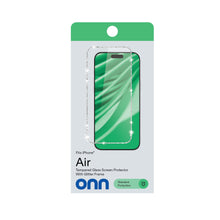 Retail package for Air tempered glass screen protector with glitter frame, onn brand