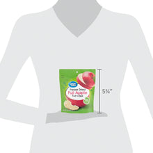 Freeze-dried Fuji apple fruit crisps pouch shown on body with size marker