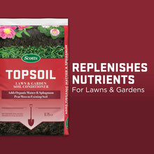 Scotts topsoil lawn & garden soil conditioner bag with replenishes nutrients label