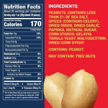 Nutrition Facts and ingredients panel on a peanut snack container