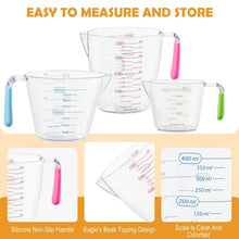 Plastic and stainless steel measuring cup set with color handles and clear scale