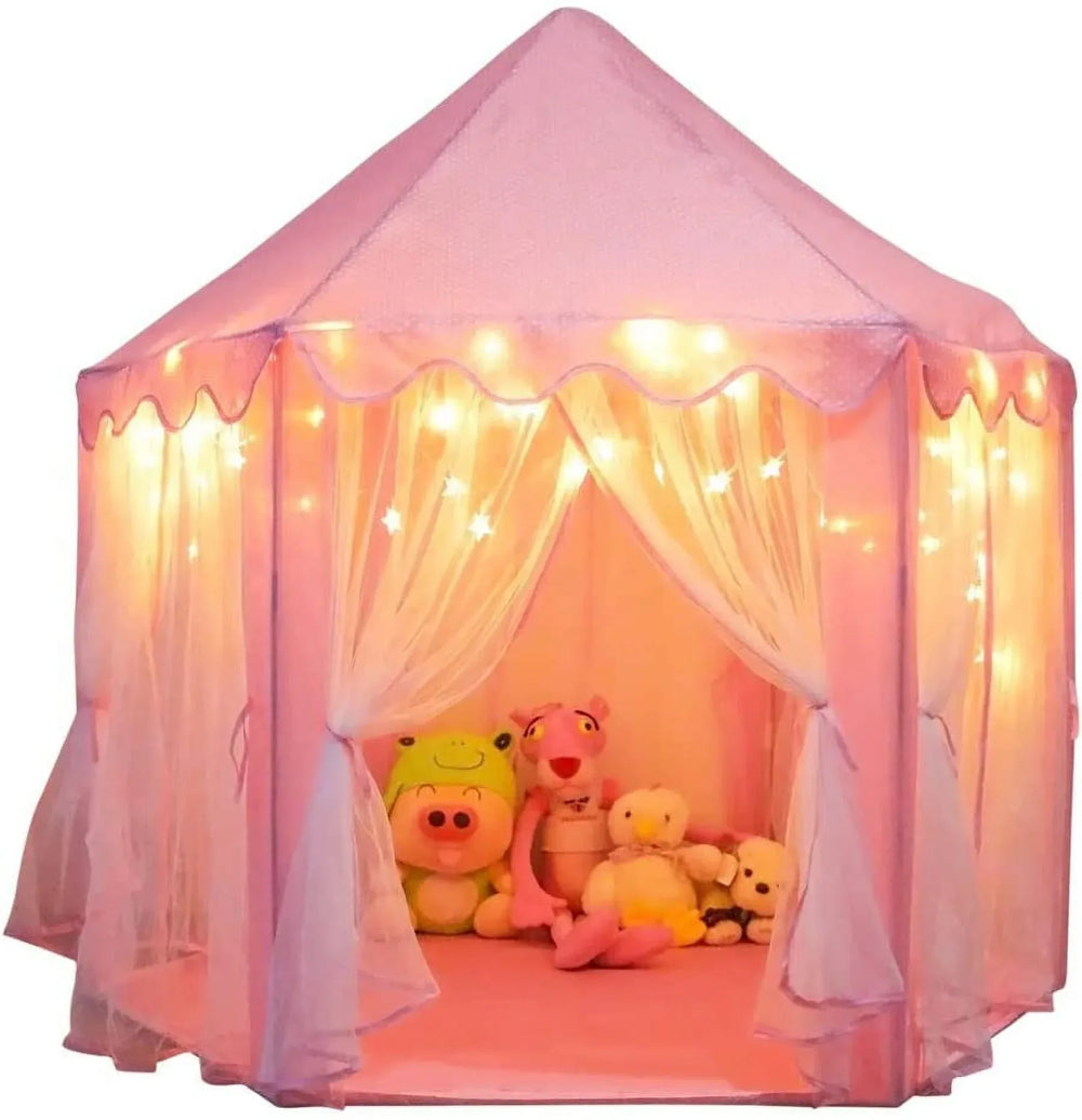 ORIAN Princess Castle Playhouse Tent for Girls with LED Star Lights – Indoor & Outdoor Large Kids Play Tent for Imaginative Games – Princess Tent, 230 Polyester Taffeta. Pink 55"x53". - USA MEGA SHOP