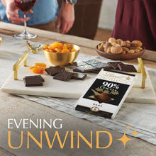 Dark chocolate bar pieces and Lindt Excellence 90% cocoa bar on a serving tray