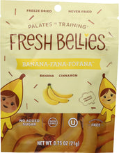 Fresh Bellies freeze-dried banana-cinnamon snack pouch front with banana illustration