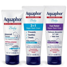 Aquaphor Baby diaper rash care cream tubes, including 3 in 1 and Fast Relief