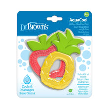 Water-filled teether pack with red apple and yellow pineapple massaging rings