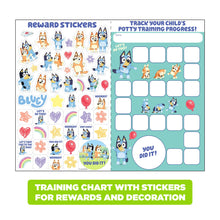 Bluey potty training reward sticker chart with progress tracker and reward labels