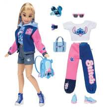 Disney Ily fashion doll with accessories: light blue bag, hoodie, pants, and sunglasses.