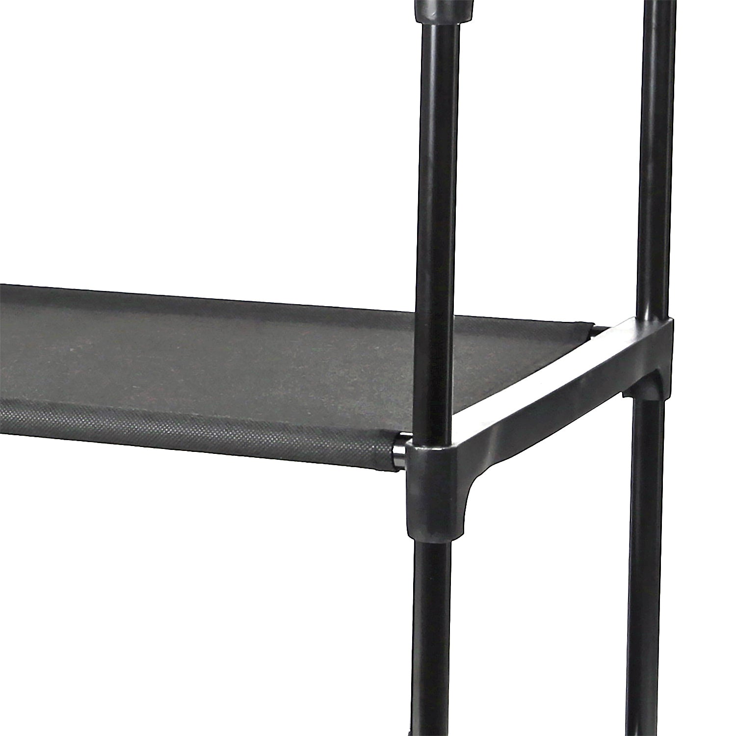 Mainstays 4 Shelf Closet Storage Organizer for Clothes with 2 Fabric Bins, Black, Metal Frame