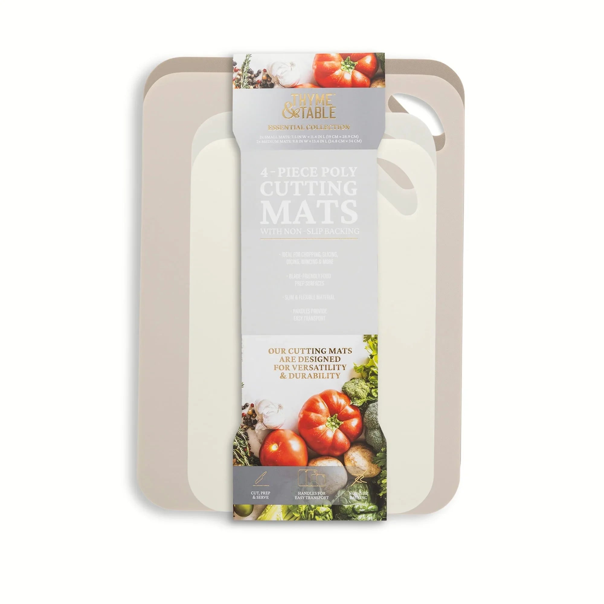 Thyme & Table 4-Piece Poly Cutting Mats SM 7.5"x11.4", MD 9.8"x13.4" - Cream - USA MEGA SHOP