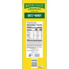 Back label with nutrition facts on oats and honey crunchy granola bar pouch