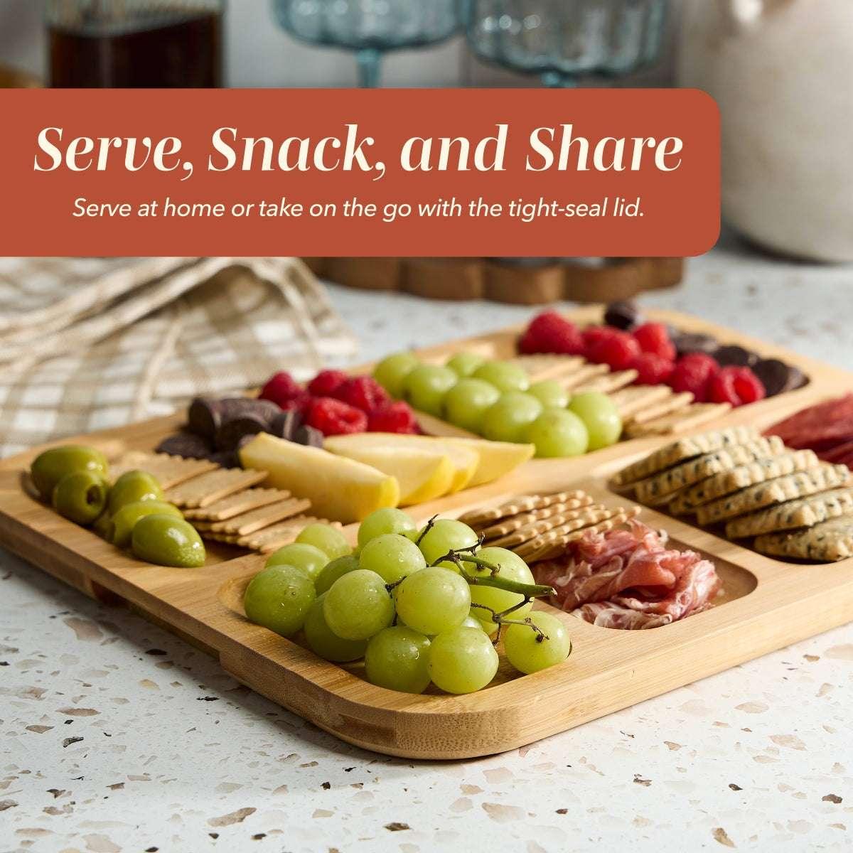 Cook With Color Rectangular Bamboo Cutting Board with Locking Lid, Dual-Function Charcuterie & Serving Board - USA MEGA SHOP