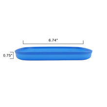 Blue plastic kids plate, 6.74 in long and 0.75 in high
