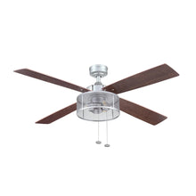 Pewter indoor ceiling fan with light and four dark-blade vanes