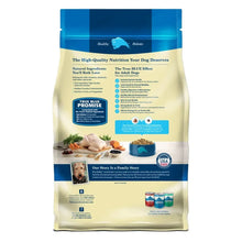 Blue Buffalo Life Protection Formula adult dry dog food bag, back label with nutrition details