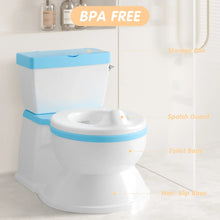 Blue toddler potty training toilet with storage box on the back