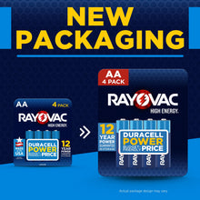 AA 4-pack battery box with Rayovac High Energy and new packaging badge