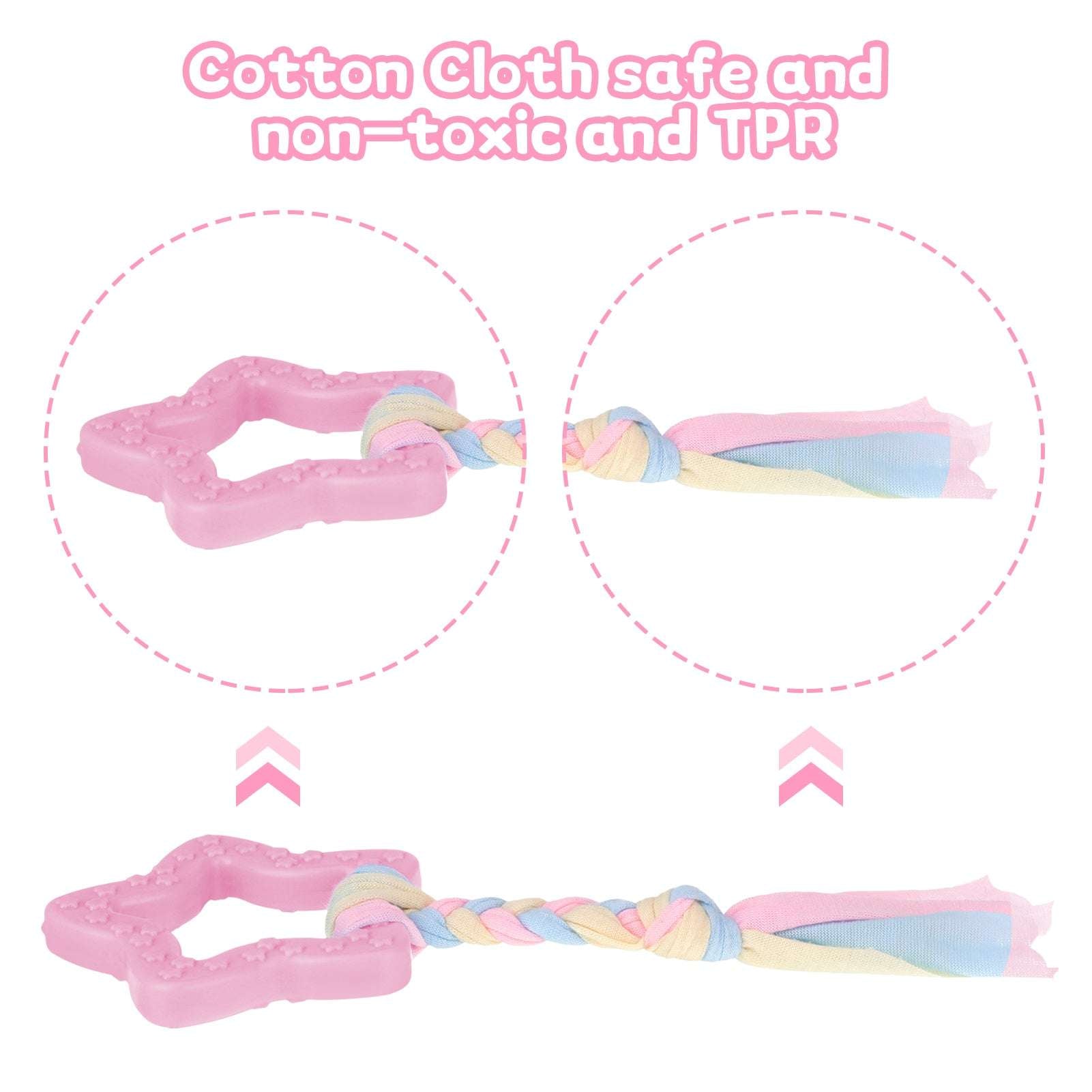 Armscye 5 Pack Puppy Chew Toys for Teething Small Dogs, Pink Rubber Puppy Teething Toys Plush Squeaky Dog Toys for Cleaning Teeth Interactive Pet Doggy Bone Toys