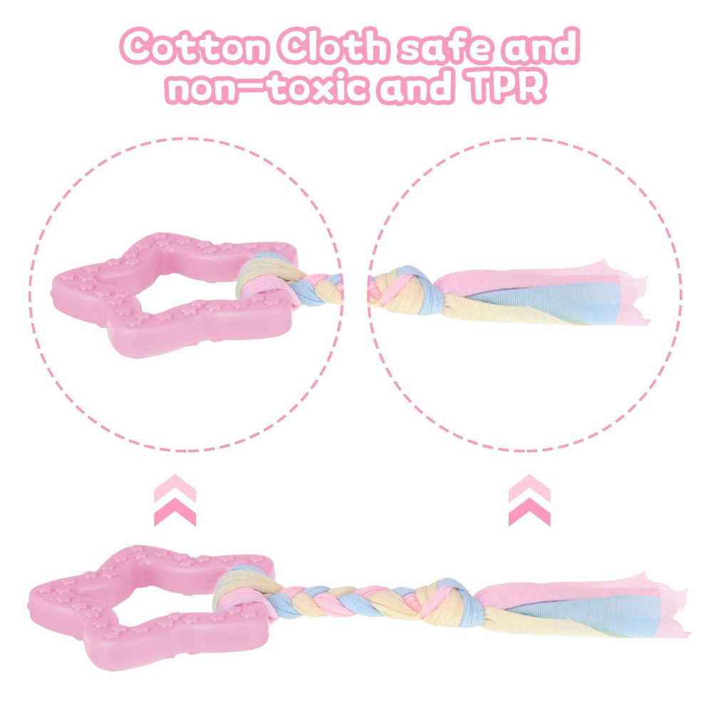 Armscye 5 Pack Puppy Chew Toys for Teething Small Dogs, Pink Rubber Puppy Teething Toys Plush Squeaky Dog Toys for Cleaning Teeth Interactive Pet Doggy Bone Toys