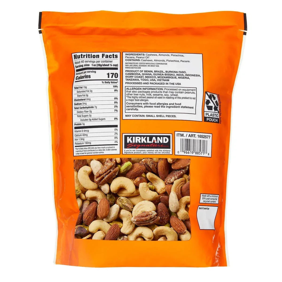 Kirkland Signature Extra Fancy Mixed Nuts Unsalted 40 Ounce
