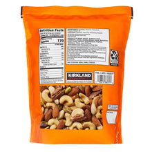 Back of unsalted mixed nuts pouch with Nutrition Facts and ingredient list