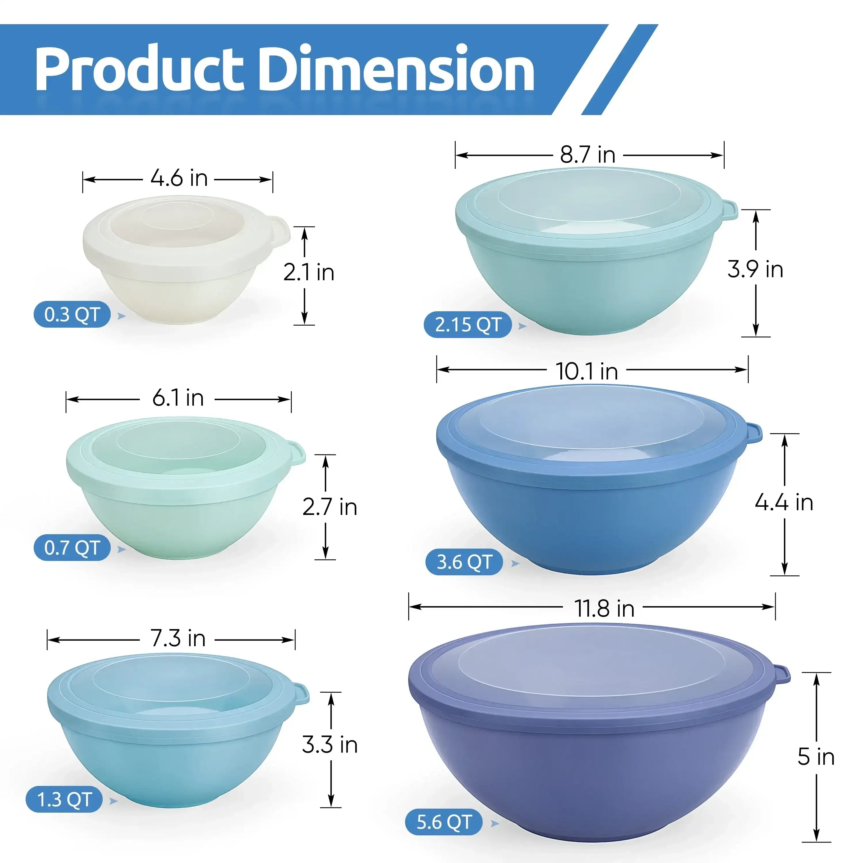 Walchoice Mixing Bowls with Airtight Lids Set of 6, Plastic Nesting Bowls Prep Bowls for Mixing, Serving, Kitchen Preparing, Storage, Microwave & Freezer Safe