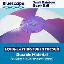 Inflatable beach ball valve on multi-color rainbow panels over white sections.