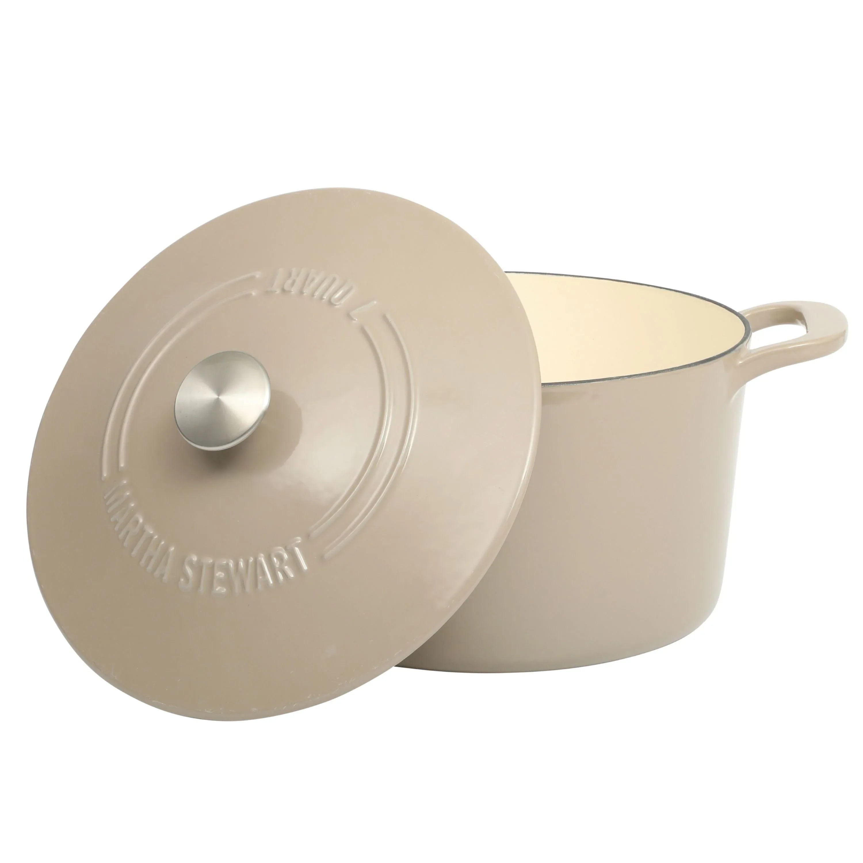 Martha Stewart Everyday Eastwick 7 Quart Enamel on Cast Iron Dutch Oven Taupe - USA MEGA SHOP