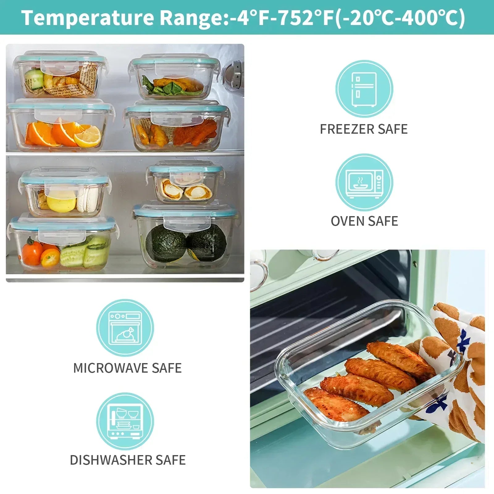 16 Pcs Glass Food Storage Containers , Meal Prep , Airtight Bento Boxes with Leak Proof Locking Lids, Microwave/Oven/Freezer/Dishwasher Safe, BPA Free