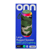 onn large rugged LED speaker box with camo speaker shown
