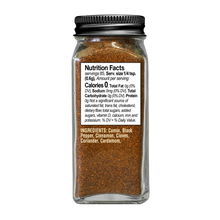 Garam masala seasoning blend jar showing Nutrition Facts panel