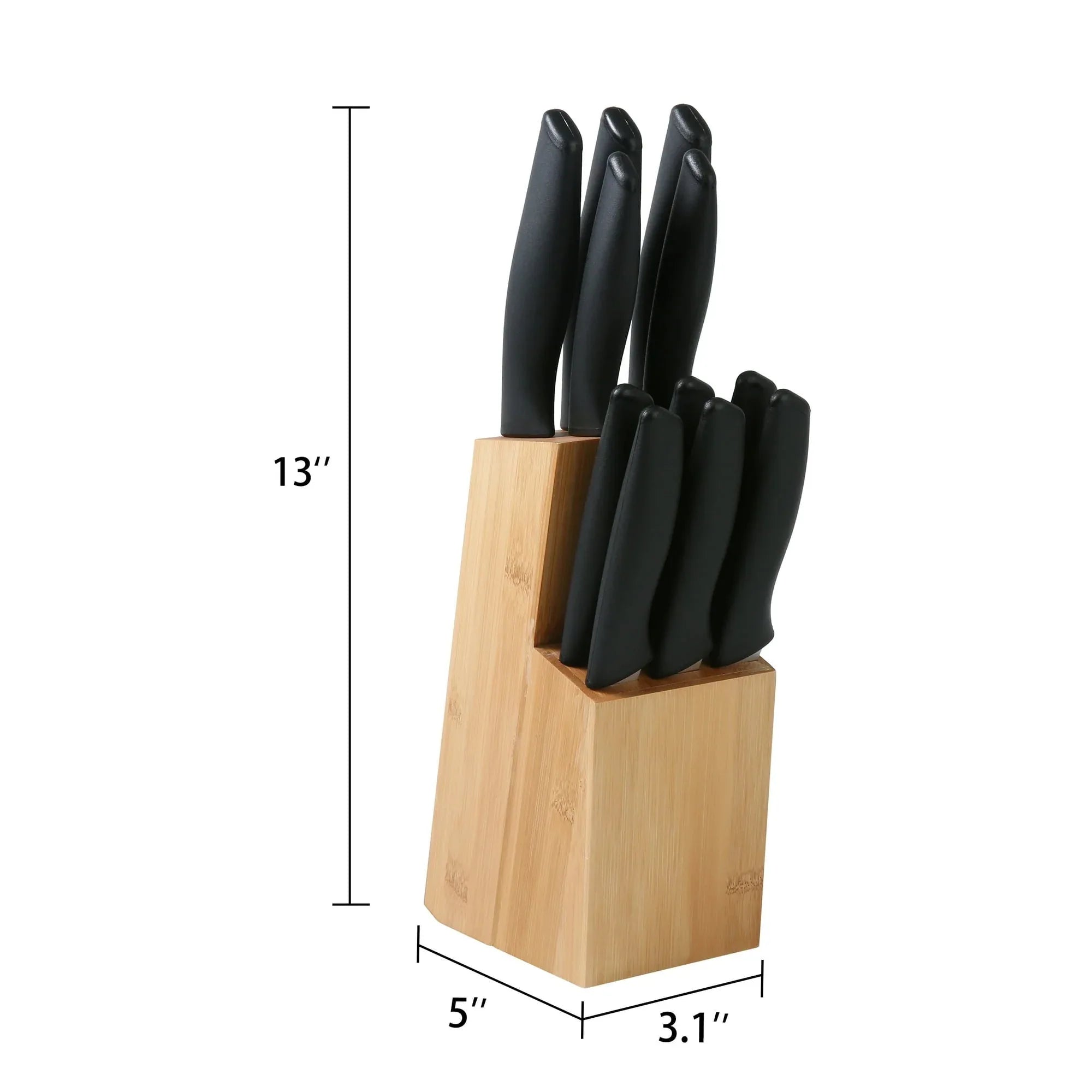 Mainstays 12 Piece Cutlery Set with Soft Grip Handles and Bamboo Storage Block - USA MEGA SHOP