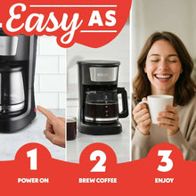 Black coffee maker for brewing with carafe and one-touch style controls