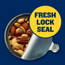 PLANTERS mixed nuts steel can with fresh lock seal, peanuts and almonds visible