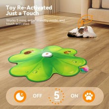 Interactive cat toy with touch reactivation, green flower mat, and feather attachment