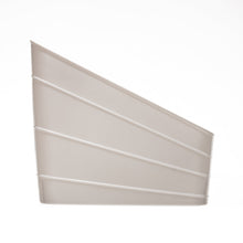 White plastic slanted closet organizer bin with handle