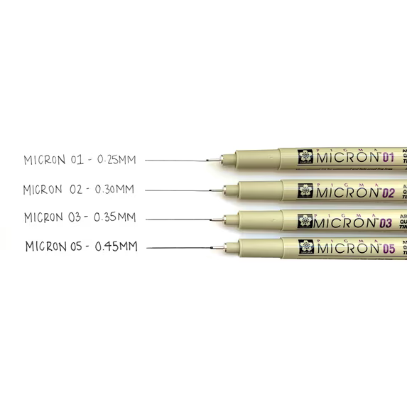 Sakura Pigma Micron Fineliner Pens, 4 Micron Drawing Pens Tip Sizes: 01, 02, 03, 05