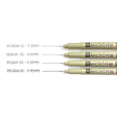 Sakura Pigma Micron Fineliner Pens, 4 Micron Drawing Pens Tip Sizes: 01, 02, 03, 05