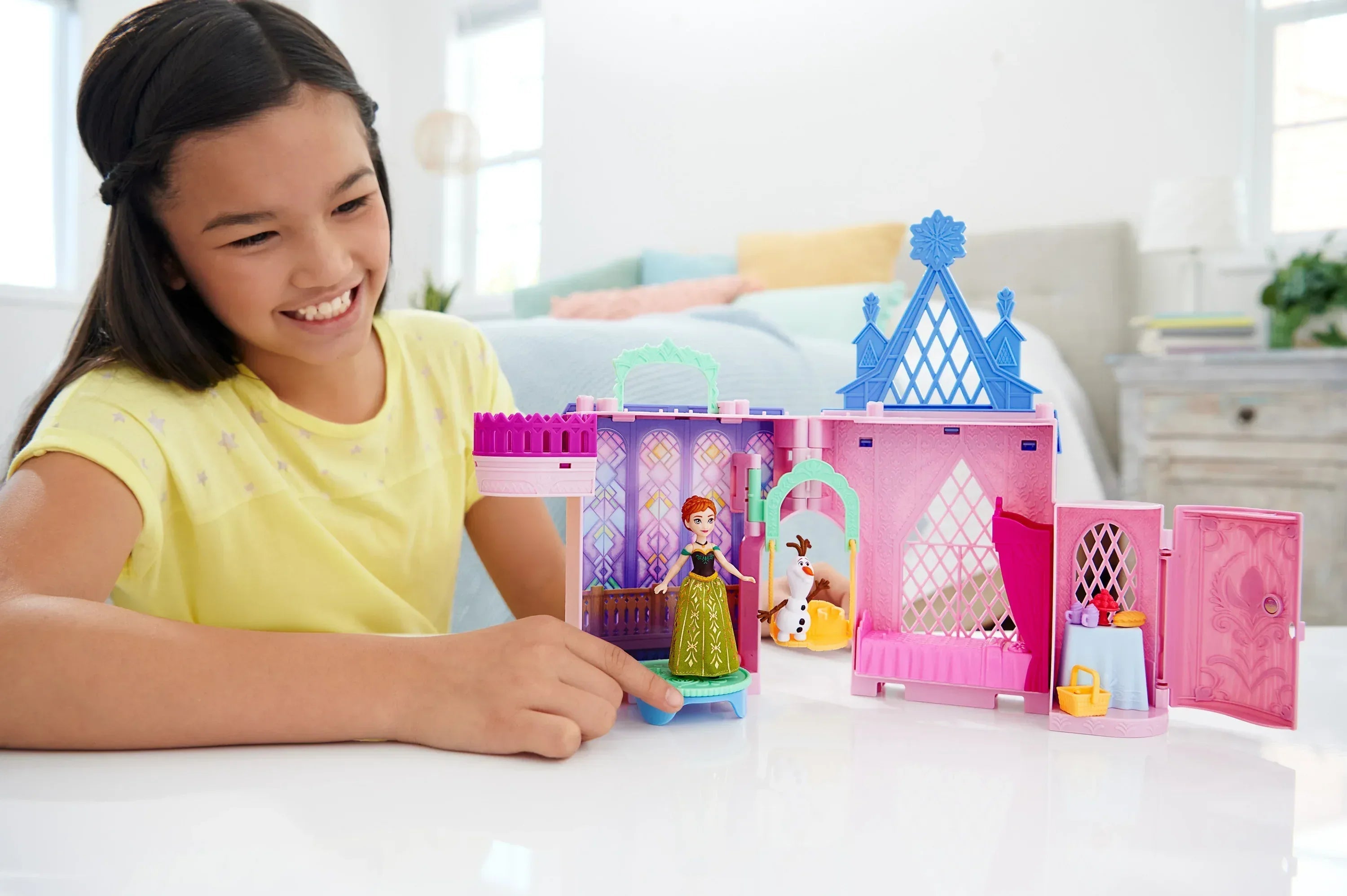 Disney Frozen Storytime Stackers Playset, Anna’s Arendelle Castle Dollhouse with Small Doll