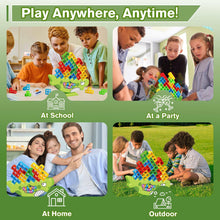 Kids playing with a green dinosaur-shaped balance stacking blocks set