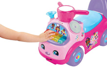 Pink and purple push ride-on car with front music panel and side graphics
