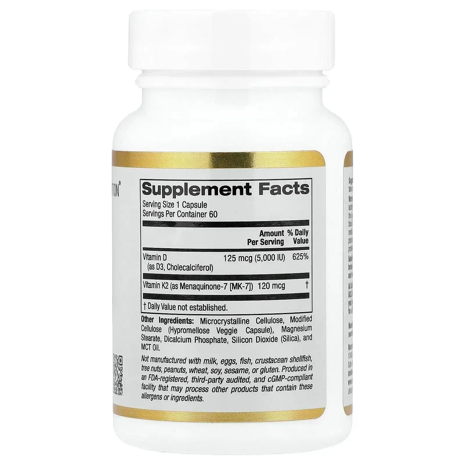 California Gold Nutrition, Vitamin D3 + K2 as MK-7, Veggie Capsules