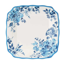 Blue and white floral stoneware serving plate with scalloped edge