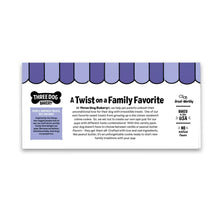 Sandwich cookie treat box back panel with product details and features
